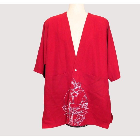 Zune ZX Kimono Unisex Large Red Embroidery Painted Short Sleeve Pockets New - Picture 7 of 9